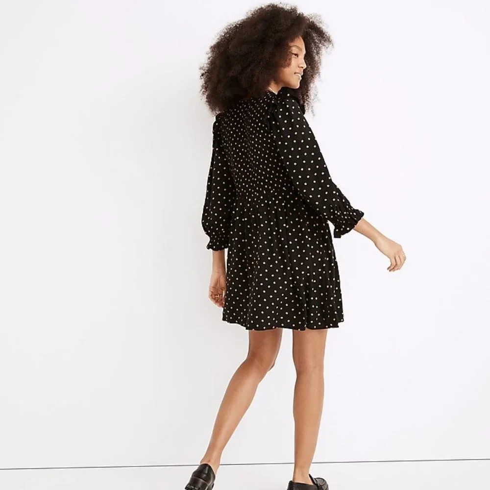 Madewell Lucie V-Neck Smocked Mini Dress in Oval Dot Size Small NWT - Picture 3 of 4